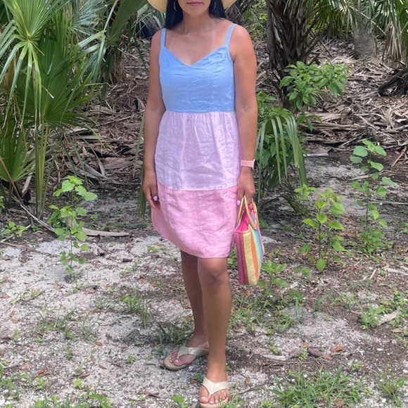 Cynthia Rowley 100% Linen Colorblock Women’s Dress Size M Pockets Summer Breeze - Picture 2 of 9